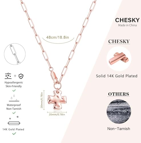 CHESKY Cross Necklace for Women, 14K Gold/Silver Plated Paperclip Necklace | Chunky Cross Necklace, Statement Pendant Charm Necklace, Gold Jewelry for Women, Fashion Accessories - color: Rosegold