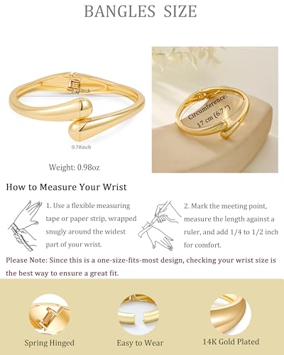 Bangle Bracelets for Women | 14K Gold Plated Trendy Wide Bracelets | Hinged Arm Cuff Bangles Chunky Bracelet for Women - color: Style E-Gold Plated Bangles