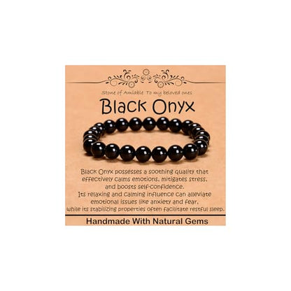 Natural Healing Gemstone Bracelet Handmade Yoga Stretch Elastic Bracelet Stress Relief Crystal Jewelry for Men and Women - color: Black Onyx (Positive Energy), size: 8mm