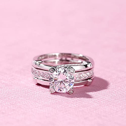 Jeulia Diamond Band Rings for Women cz Sterling Silver Interchangeable Ring Sets Wedding Engagement Anniversary Promise Ring Bridal Sets - color: silver