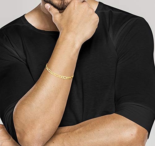 Miabella 18K Gold Over 925 Sterling Silver 5mm Figaro Bracelet Women Men | Italian Fine Jewelry, Diamond-Cut Link Chain, Made in Italy - style: Length 8 Inches