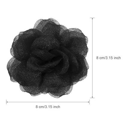 Rose Flower Brooch and Pin With Hair Clip | Black Lapel Pin for Women | Hat Pin | Flower Hair Clip, 3.1 Inches - color: Black