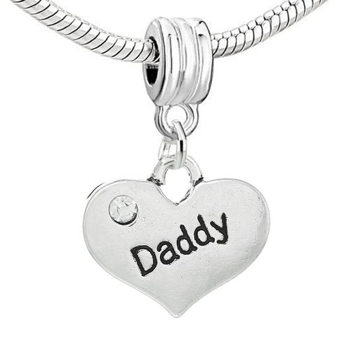 Sexy Sparkles Heart Charm – Fits Snake Chain Bracelets, Compatible with European, Biagi, and Chamilia, Ideal for Friendship and Family Jewelry (2 Pcs Mother Son) - style: Daddy
