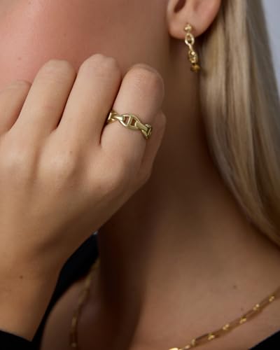 PAVOI Waterproof Link Band - 14K Gold Plated Link Chain Ring for Women | Stainless Steel Thin Stackable Ring, Trendy Jewelry - color: Yellow Gold