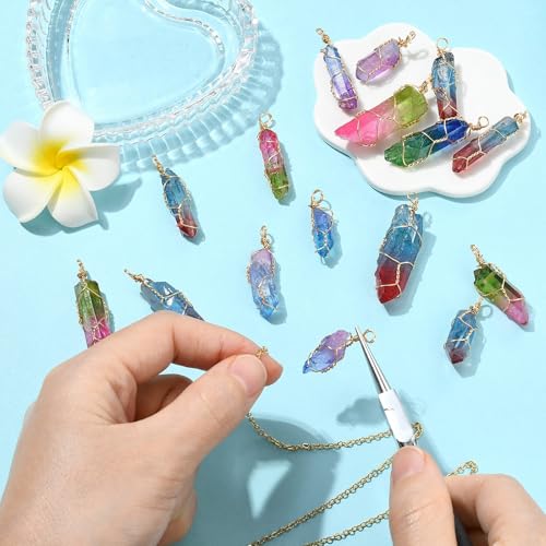 DanLingJewelry 30pcs Natural Bullet Quartz Stones Pendants Wire Wrapped Chakra Reiki Healing Crystal Charms for Jewelry Crafting DIY - color: Quartz Stones-30pcs-Random Colors