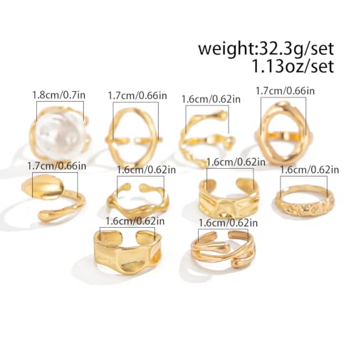 Chunky Gold Rings for Women Gold Baroque Pearl Rings Open Adjustable Pearl Ring Stacking Knuckles Rings Set Boho Prom Costume Fashion Jewelry for Women 2026 - style: Style8