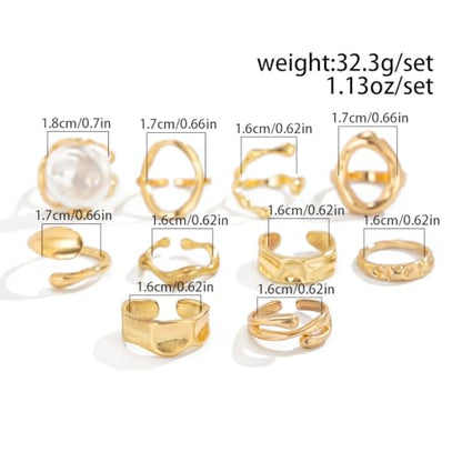 Chunky Gold Rings for Women Gold Baroque Pearl Rings Open Adjustable Pearl Ring Stacking Knuckles Rings Set Boho Prom Costume Fashion Jewelry for Women 2026 - style: Style8