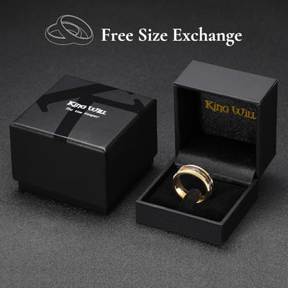 King Will Mens Galaxy Tungsten Wedding Band | 6mm/8mm, Beveled Edge, Comfort Fit, Durable, Sandstone Opal Inlay Polished, Everyday Wear - color: Black&Gold&White
