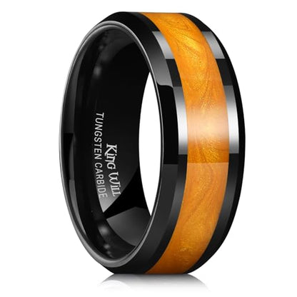 King Will Mens Galaxy Tungsten Wedding Band | 6mm/8mm, Beveled Edge, Comfort Fit, Durable, Sandstone Opal Inlay Polished, Everyday Wear - color: Black&Orange