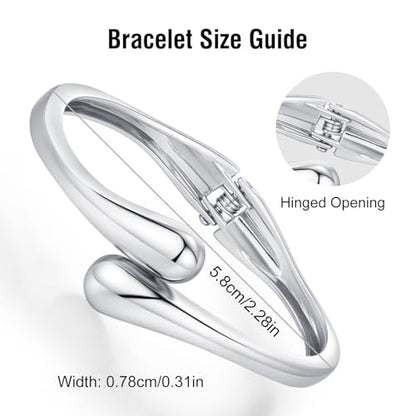 Chunky Gold Bangle Bracelets for Women Trendy 14K Gold Plated Cuff Bracelets Stack, Dainty Gold Bracelet Sets Non Tarnish Fashion Jewelry Gift - style: 1pc-Silver-TwinDrop