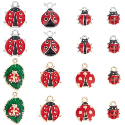 SUNNYCLUE 32PCS 8 STYLES Ladybug Charms Bulk Insect Charm Enamel Lucky Red Ladybird Ladybugs Insect Leaf Beetles Animals Charm Bulk for Jewelry Making Charms Earrings Necklace Bracelets Diy Crafts