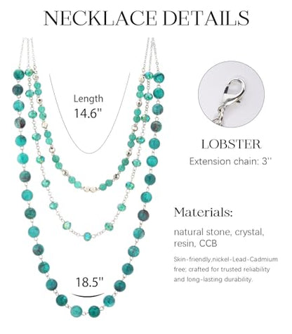 Noessla Layered Beaded Necklaces for Women - 3 Strand Boho Statement Choker Fashion Jewelry Gifts - color: Green