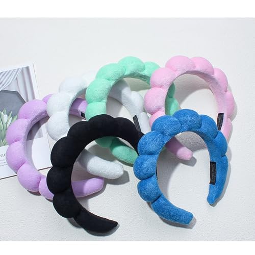 Spa Headbands for Washing Face Makeup Skin Care Headband Women Bubble Facial Beauty Headbands Puffy Shower Towel Band Hair Headband - color: Purple
