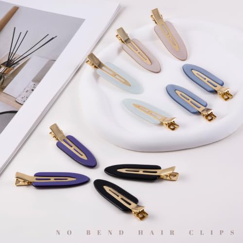 10 Pcs Creaseless No Crease No Bend Flat Hair Clips For Styling Non Slip Makeup Clips For Women Salon Hairstyle,Bright Black Blue - color: Bright Black Blue