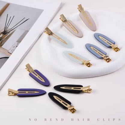 10 Pcs Creaseless No Crease No Bend Flat Hair Clips For Styling Non Slip Makeup Clips For Women Salon Hairstyle,Bright Black Blue - color: Bright Black Blue