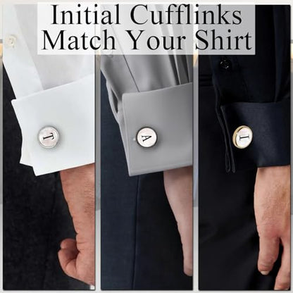 Cuff Links Mens Golden Silver Gunmetal Black, Cufflinks for Men Custom Initial Personalized Mother Of Pearl Mens Cufflink for Shirt Golden Silver Gunmetal Black Cuff Link Shirt for Wedding - style: Letter F