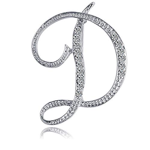 Letter Brooch Pins Initial Rhinestone Brooch for Women Crafts Silvery A-Z - color: Silver D