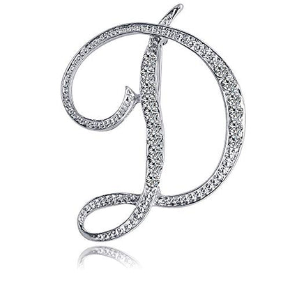 Letter Brooch Pins Initial Rhinestone Brooch for Women Crafts Silvery A-Z - color: Silver D