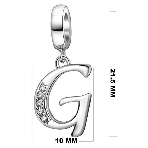 925 Sterling Silver Initial Charm fits Pandora, Gift for Mom Wife | Christmas,Birthday,Mother's Day, Anniversary, Valentine's Day - color: Letter G