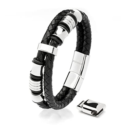 SERASAR Premium Leather Bracelet Men | Stainless Steel Magnetic Clasp | Three Colors | Jewelry Box Included - color: Silver, size: 23cm, style: Spirit