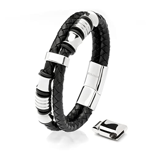 SERASAR Premium Leather Bracelet Men | Stainless Steel Magnetic Clasp | Three Colors | Jewelry Box Included - color: Silver, size: 23cm, style: Spirit