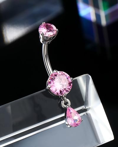 Belly Button Ring Dangle Belly Rings 316L Surgical Steel Belly Button Piercing Jewelry Teardrop Navel Ring for Women - color: Silver-PKCZ-10mm