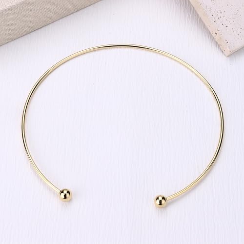 Sanfenly Choker Collar for Women 14K Gold Plated Silver Stainless Steel Metal Collar Choker Necklace Statement Open Cuff Bangle Necklace for Women - style: Open Gold with Ball Ends