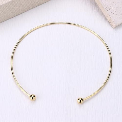 Sanfenly Choker Collar for Women 14K Gold Plated Silver Stainless Steel Metal Collar Choker Necklace Statement Open Cuff Bangle Necklace for Women - style: Open Gold with Ball Ends