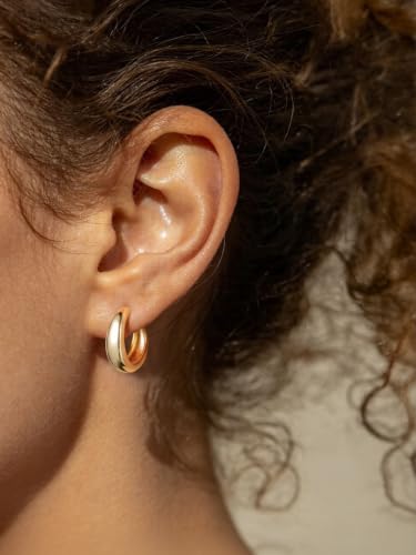 Bestyle Gold Huggies Earrings for Women Hypoallergenic 925 Sterling Silver Post Huggie Hoop Earrings Thick Lightweight Small Hoop Earrings 8/10/12/14mm - color: Gold, size: 12mm