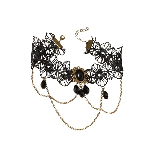 Elegant Gothic Lolita Lace Rose Choker Necklace Vintage Pearl Necklaces Halloween Victorian Lolita Costume Accessories Bridal Wedding - color: F
