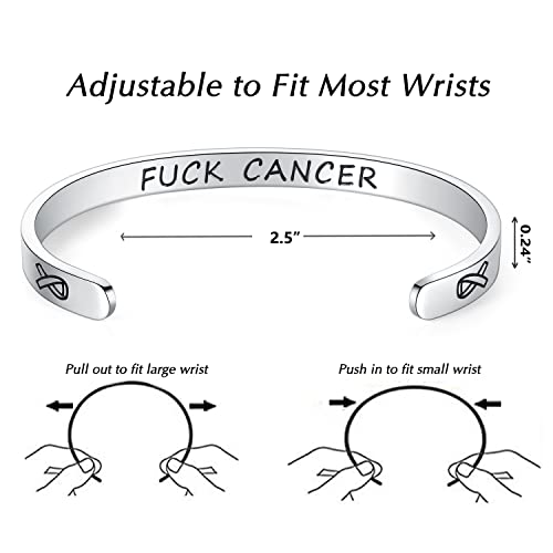 TONY & SANDY Inspirational Bracelets for Women Teen Girls Personalized Gifts for Daughter Granddaughter Mom Sister Friends Stainless Steel Engraved Cuff Birthday Easter Christmas - style: A - F@ck Cancer