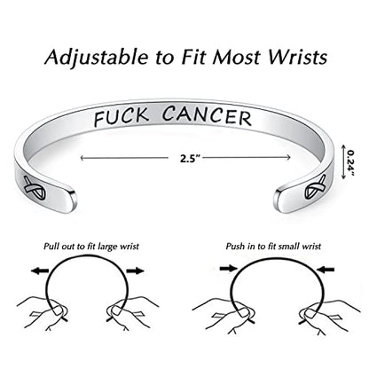 TONY & SANDY Inspirational Bracelets for Women Teen Girls Personalized Gifts for Daughter Granddaughter Mom Sister Friends Stainless Steel Engraved Cuff Birthday Easter Christmas - style: A - F@ck Cancer