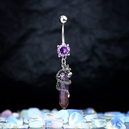Halloween Belly Button Ring 14G Dragon Dangle Belly Ring Burn Silver Navel Piercing Jewelry Purple Belly Button Piercing - color: Purple