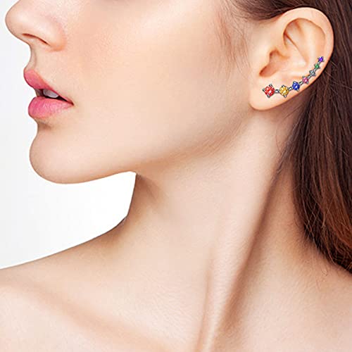 CZ Stud Earrings 925 Sterling Silver 18K Gold Plated Round Cubic Zirconia Hypoallergenic Set - color: Colorful