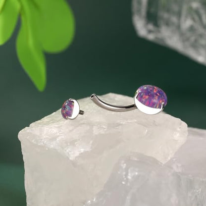 FUNLMO 14G Belly Button Ring Titanium Belly Button Piercing Belly Ring Internally Threaded Navel Piercing Jewelry - color: Silver-Purple Opal