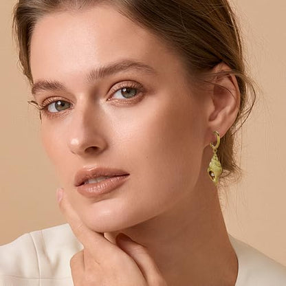 Dangle Gold Charm Earrings for Women 14K Gold Plated Bow Cherry Rose Zirconia Dragonfly Love Heart Wing Cross Pearl Conch Seashell Huggie Hoop Earring Drop Cross Trendy Party Jewelry Gifts for Women - style: Conch Shell