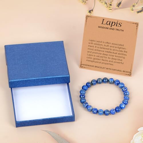 LPBeads Handmade Natural Gemstone Stretch Elastic Bracelet Healing Crystal Round Stone Beads Jewelry Gifts for Women Men - color: Lapis Lazuli, size: 8mm