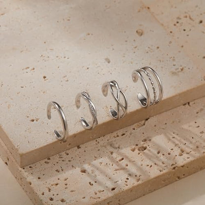 LOFITOR 4PCS Gold Toe Rings for Women Non Tarnish Waterproof Toe Ring Set | 14K Gold Filled Dainty Stackable Cute Thin Adjustable Open Band Toe Ring Cz Foot Jewelry For Beach Summer Hawaiian - style: Fashion Silver