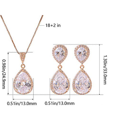 Elegant Jewelry Set for Women Silver Teardrop CZ Drop Earrings and Necklace | Square Teardrop Cubic Zirconia Rhinestone Jewelry Sets Bridal Jewelry Sets for Wedding Bride Bridesmaids Mother of Bride - style: Guardian Angel (14k Yellow Gold Plated)