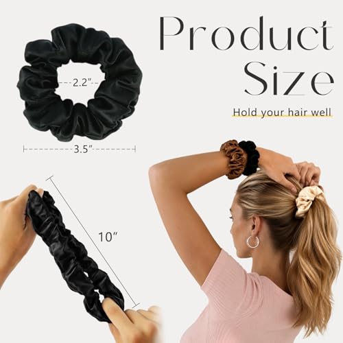 ZIMASILK 100% Pure Mulberry Silk Hair Scrunchies for Women | No Damage - Gentle Elastic Hair Ties for Ponytail Holder - Hair Accessories (4 Pack, Black) - color: Black (4pcs)