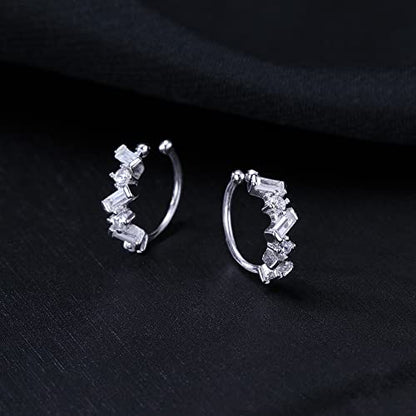 SLUYNZ 925 Sterling Silver CZ Cuff Earrings for Women Small Hoop Earrings No Piercing Cartilage Earrings - color: A-Silver