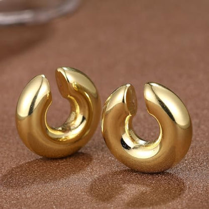Chunky Gold Ear Cuffs Earrings for Women Non Piercing Gold Cuff Clip On Cartilage Hoop Earring Trendy Lightweight Thick Cuff Earrings for Women - color: gold3