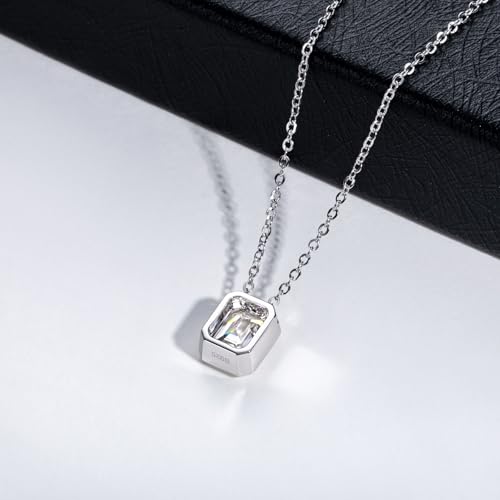 Moissanite Necklaces, 925 Sterling Silver Pendant Necklace for Women Men - style: Emerald Cut