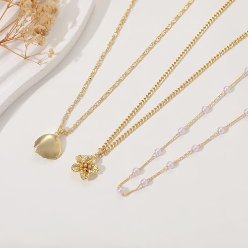 Charm Necklaces for Women,14k Gold Plated Waterproof Dainty Choker Necklace Summer Seashell Pearl Beach Cute Necklaces Set Fashion Jewelry Gift - style: Tropical