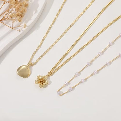 Charm Necklaces for Women,14k Gold Plated Waterproof Dainty Choker Necklace Summer Seashell Pearl Beach Cute Necklaces Set Fashion Jewelry Gift - style: Tropical