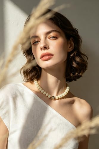 Boho Colorful Chunky Beaded Necklace for Women Trendy Resin Statement Choker Necklaces Summer Beach Style Womens Vacation Fashion Jewelry Gifts Accessories - color: White-3