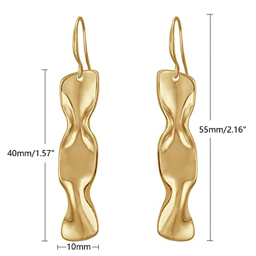 Gold Earrings 14k Gold Plated Hoop Earrings Dainty Pearl hoop Disc Coin Bead Starfish Teardrop Circle Dangle Drop Earrings for Women Hypoallergenic Jewelry Gifts - color: Long Bar-Gold