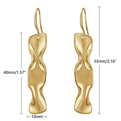 Gold Earrings 14k Gold Plated Hoop Earrings Dainty Pearl hoop Disc Coin Bead Starfish Teardrop Circle Dangle Drop Earrings for Women Hypoallergenic Jewelry Gifts - color: Long Bar-Gold