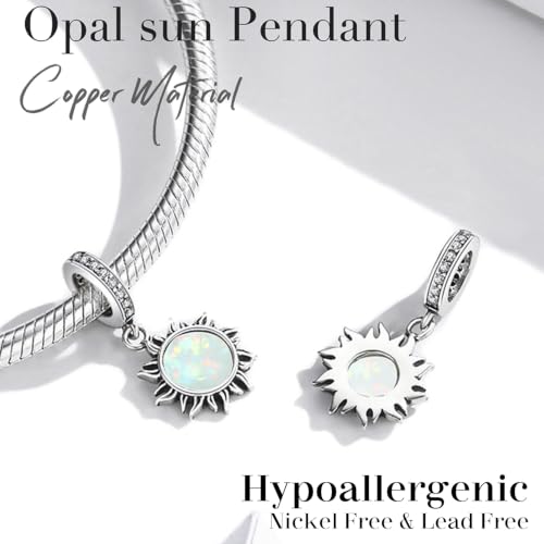Celestial Bead Charms for Bracelets, Star Moon Dreamcatcher Dangle Charms, Silver Tone Copper, Glass Resin CZ Accents, Charm Beads for Women Jewelry Making, Gift Box Included - color: Blue Opal Sun Dangle Charm