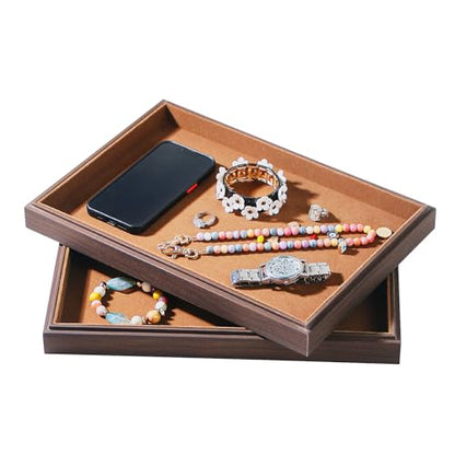 Wood Jewelry Organizer Tray, Drawer Tray (Brown, 2Pc, Flat) | Stackable Jewelry Display, Large Capacity Drawer Tray, Versatile Drawer Organizer, Multi-Purpose Storage - size: Blank+Blank